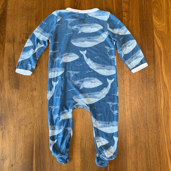 MILKBARN Footed Bodysuit Baby Boys 3-6 Mos Blue Whale Romper Onesie Infant Boy - Picture 2 of 5